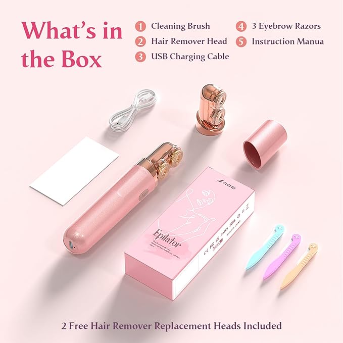 Facial Hair Remover for Women | Dual-Head Face Shaver Electric Hair Removal Device for Face,Lip, Chin | 2 Replacement Heads, Pink-1