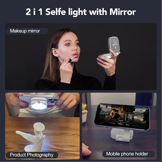 Magnetic Selfie Light Compatible with MagSafe iPhone, Multiple Folding LED Phone Photo Beauty Fill Ring Lighting with Mirror for Zoom Makeup Photography Recording Video Conference, (M27 White)