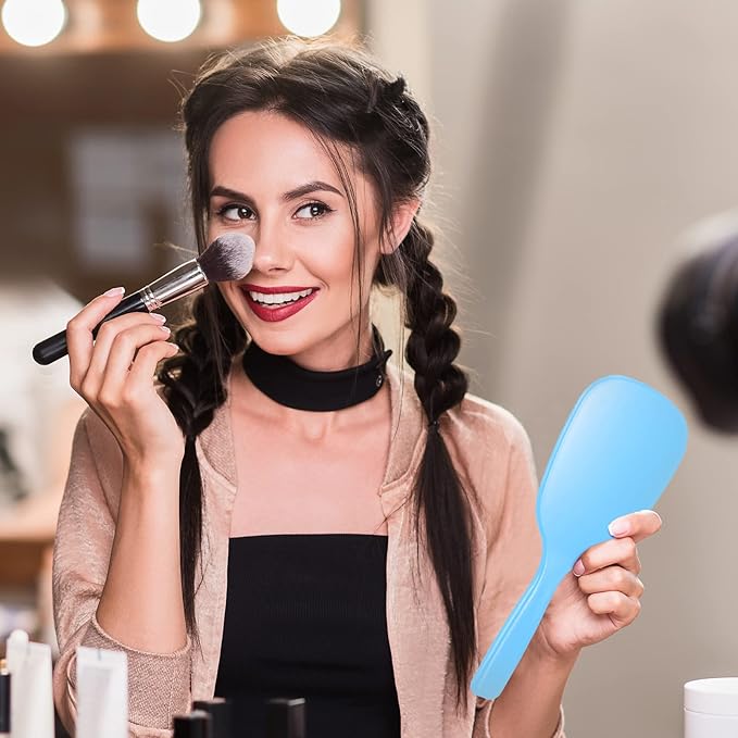 60 Pcs 7.09 x 3.14 Inch Hand Handheld Mirror with Handle Plastic Compact Travel Makeup Cosmetic Mirror Small Personal Portable Hand Held Mirror for Home Vanity Camping (Green, Pink, Blue, Purple)