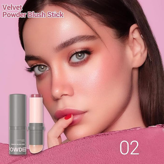 Erinde Blush Stick for Cheeks, Cream to Powder Blush Stick, Matte Blendable Buildable Color, Built-In Silicone Blush Brush, Cream Blush Stick for Cheek, Eyes & Lips, Vegan & Cruelty Free, 02