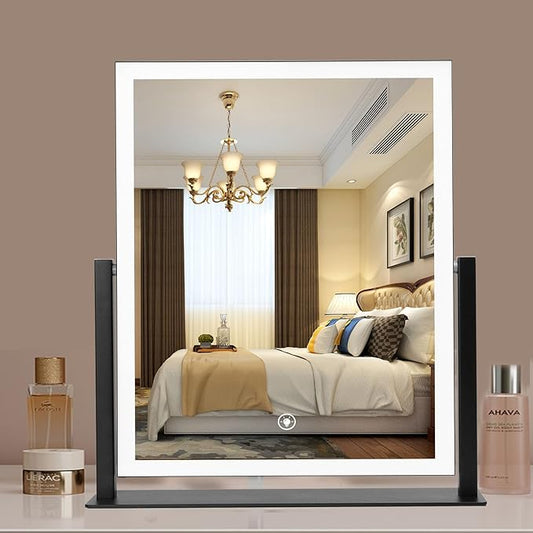 Vanity Mirror with Lights for Make up Desk,12.7 x 11.8 Black,3 Color Modes,Dimmable Adjustable Brightness Smart Touch Screen Switch,360° Rotation,LED Mirror Makeup Small Vanity Lighted Mirror