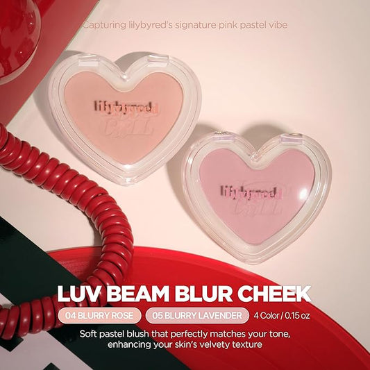 lilybyred Luv Beam Blur Cheek | Heart-Shaped Korean Powder Blush, Silky Texture, Lightweight, Soft Blurring Matte Finish, Long-Lasting, Natural Flush, Floral Woody Scent, 0.14 oz. (04 Blurry Rose)