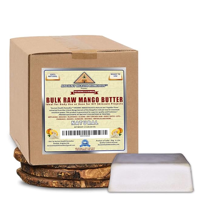 ANCIENT HEALTH REMEDIES Organic Unrefined Raw MANGO BUTTER JAR/BLOCKS Bulk, Light Mango Aroma, Non-Greasy Base for Beauty, Skin Moisturizing, DIY Base for Body Butter & Hand Creams (10 LB)