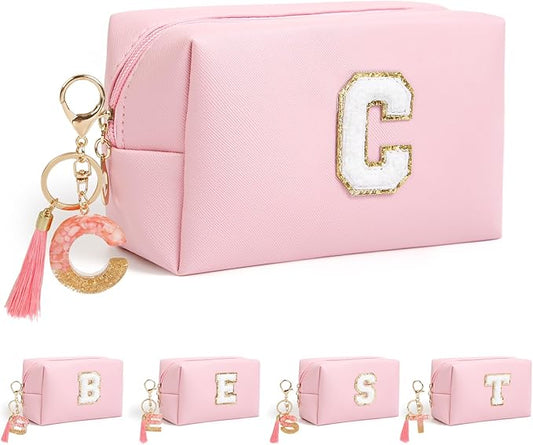 Birthday Gifts for Women Her,Travel Cute Makeup Bag,Large Capacity Cosmetic Bags for Women Makeup Pouch PU Leather Waterproof Cosmetic Bag (C, Pink)