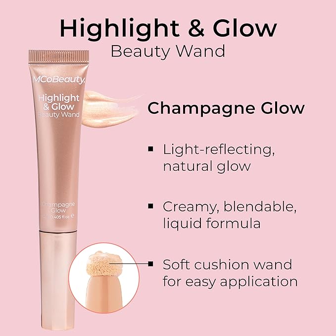 MCoBeauty Highlight & Glow Beauty Wand, Champagne Glow, Luminous Highlight for Radiance Skin, Vegan, Cruelty Free Cosmetics