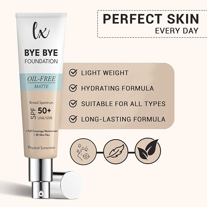 Lx Blend Bye Bye Foundation Oil Free Matte Coverage Moisturizer With SPF 50 (LIGHT) 1 FL OZ