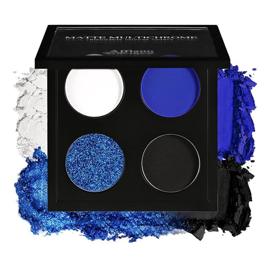 Afflano Multichrome Vibrant Blue Eyeshadow Palette, 4-Color Highly Pigmented Long-Lasting Blue Eyeshadow Makeup, Blendable Duochrome Shimmer Matte Shades for Natural & Smoky Eye Looks Travel-Size