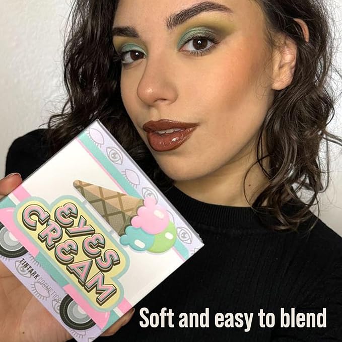 Eyes Cream Eyeshadow Palette Makeup, Blue Pink Nude Brown Glitter Shimmer Matte Eye Shadow Pallets for Cute Popular Eye Make up, 18 colors Ice Cream Original Design, Talc Free