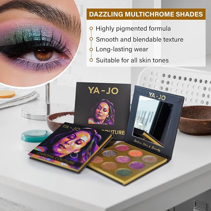 9-Color Multichrome Eyeshadow Palette - Ultra-Pigmented, Long-Lasting, & Water Proof Eye Shadow - Blendable & Shimmering Metallic Eyeshadow for All Skin Tones - Perfect for Day-to-Night Looks