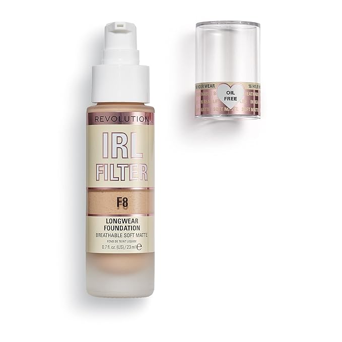 Revolution, IRL Filter Longwear Foundation, Soft & Breathable Formula, Medium to Full Coverage, Matte Finish, F8, 0.7 fl oz