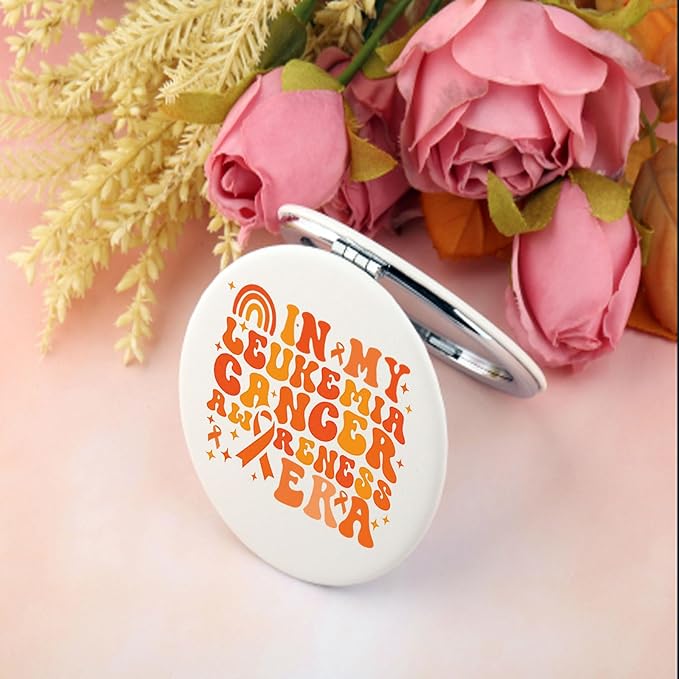 BEKECH Orange Ribbon Awareness Gifts Leukemia Awareness Gifts in My Leukemia Cancer Awareness Era Compact Mirror Cancer Support Gifts