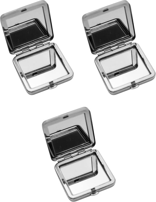 Stephanie Imports Set of 3 Double Sided Magnifying Compact Slim Mirrors (Pastel Pink & Red Rhinestone Heel, Square)