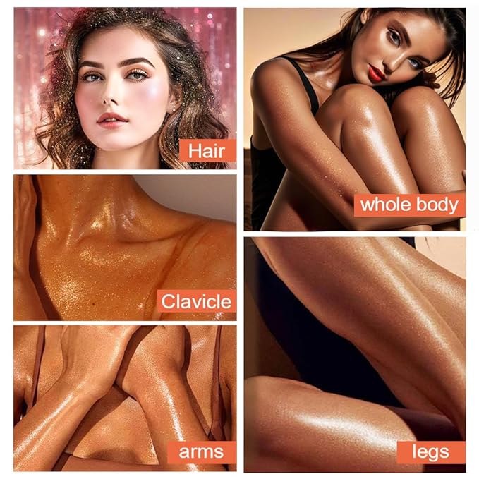 Glitter Body Highlighter Powder Body Shimmer Sparkle Face Highlighter Powder for Face Eyes Body Glow Makeup With sponge head（02#）