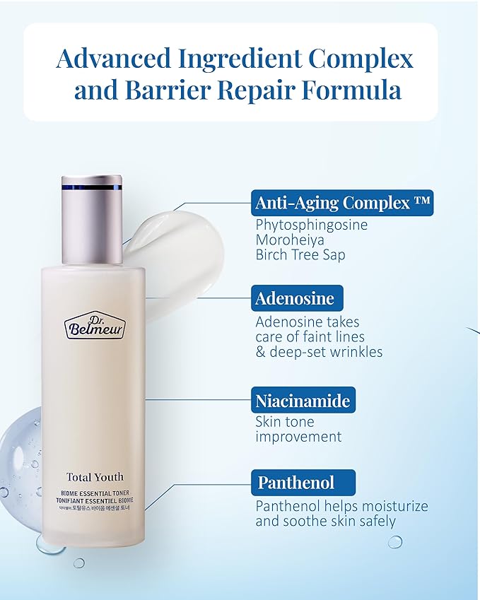 Dr. Belmeur Total Youth Biome (Skincare Set, 12.2fl oz) - Premium Total Age-Defying Toner + Emulsion Set for Wrinkles, Elasticity, Hydration & Skin Tone. Korean Skin Care by LG Beauty. Collagen,