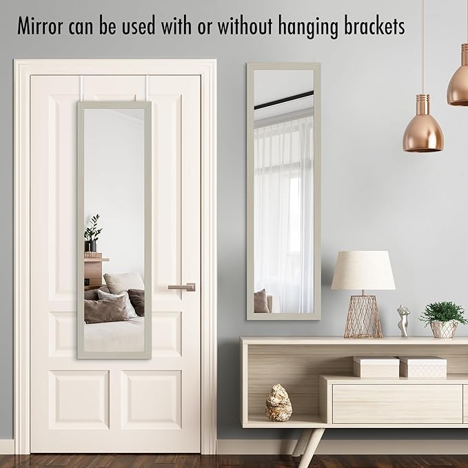 Americanflat 12x48 Over The Door Mirror - Hanging Full Length Mirrors with Engineered Wood - Modern Mirror for Bathroom, Bedroom, Living Room - Mirrors for Wall Display and Home Decor - Light Wood