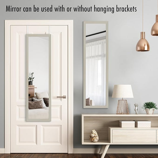 Americanflat 12x48 Over The Door Mirror - Hanging Full Length Mirrors with Engineered Wood - Modern Mirror for Bathroom, Bedroom, Living Room - Mirrors for Wall Display and Home Decor - Light Wood