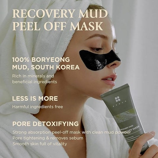 Recovery Mud Peel Off Mask for Exfoliating and Deep Cleansing, Blackhead Remover Mask 110ml (3.72 fl.oz.) - Peel-Off Mask with Boryeong Mud, Pore Minimizer and Sebum Control for Women and Men
