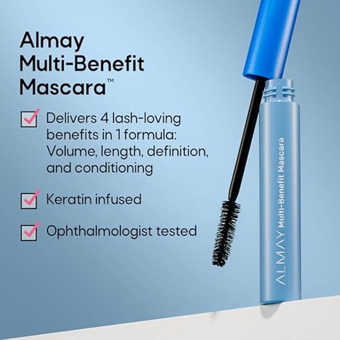Almay Mascara, Volume, Length, Definition & Conditioning, Multi-Benefit Eye Makeup, Hypoallergenic and Fragrance-Free, 504 Black