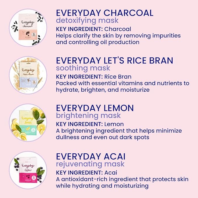 FACETORY K Beauty Face Mask Skin Care - EVERYDAY 8 COLLECTION Sheet Mask Set (16 pc) | Natural Premium Korean Face Mask For All Skin Types - No Sulfates No Parabens