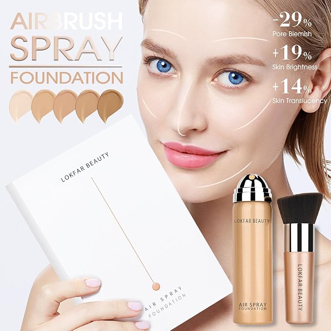 AirBrush Foundation Spray, Silky Mist Spray Makeup Kit with Brush, Full Coverage Foundation for Smooth Radiant Finish, Formula Breathable Lightweight Hydrating | #04 Buff Beige