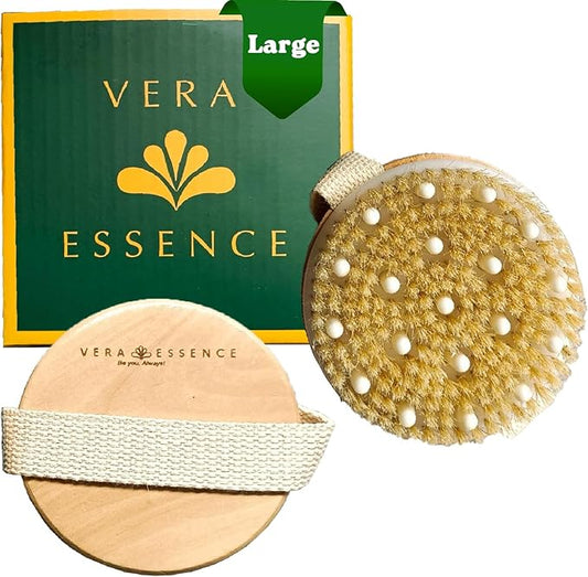 Large Dry Brushing Body Brush - Natural Boar Bristle Brush for Lymphatic Drainage, Cellulite, Blood Circulation - Eco-Friendly Skin Massage Nodes for Detox, Flawless Skin, Exfoliating Body Scrubber