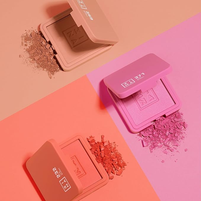 3INA The Blush 232 - Natural, Light Mineral Powder Blush For Sensitive Skin - Blendable, Buildable Rouge - Pigmented, Dewy Glow - Vegan, Cruelty Free, Eco Friendly Makeup - Red Color - 0.26 Oz