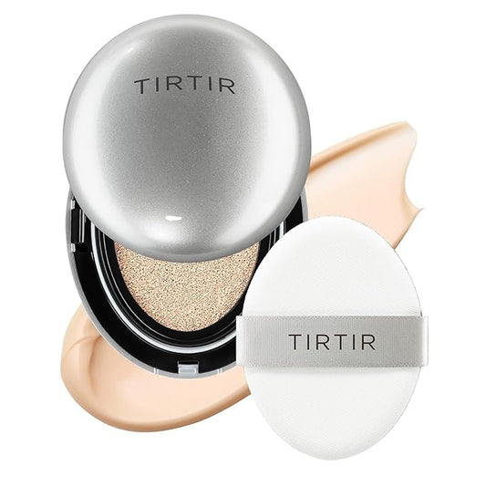 TIRTIR Mask Fit Aura Silver Cushion Foundation | Semi-glow Finish, Natural Coverage, Moisturizing, Lightweight, Korean cushion foundation (#17C Porcelain, Full Size, 0.63 Fl Oz)