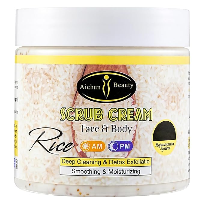 AICHUN BEAUTY Rice Scrub Face Body Cream Deep Cleaning Detox Exfoliation Smoothing Moisturizing Skin 200ml / 3.76fl.oz