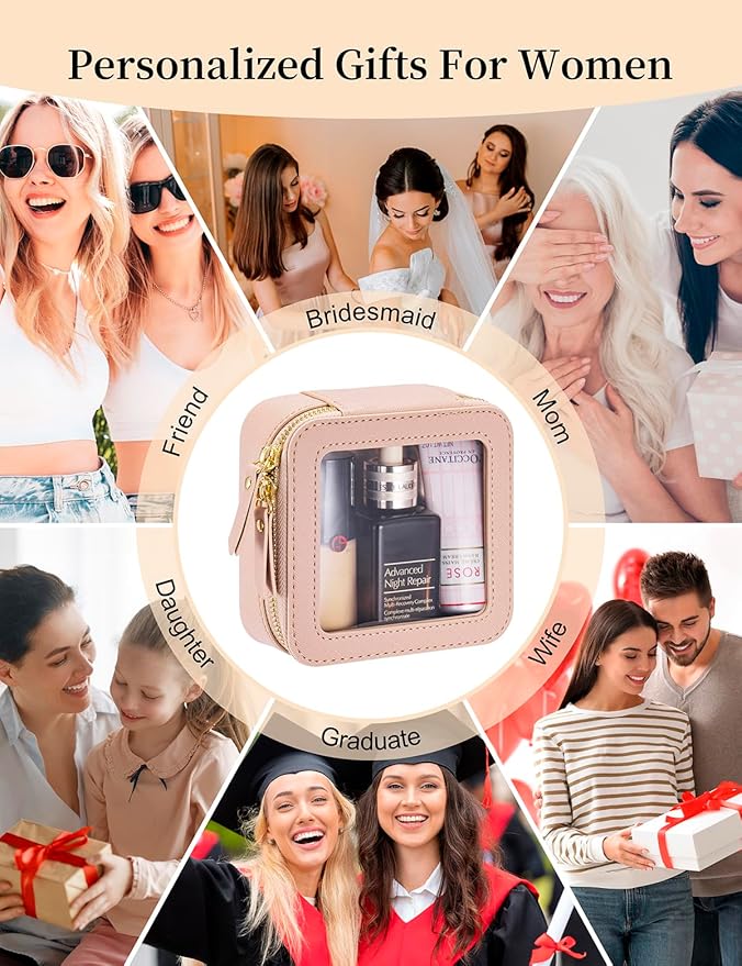 Mini Makeup Bag for Purse - Clear Travel Leather Toiletry Bag with Zipper - Car Organizer Bag - Small Waterproof Cosmetic Organizer Case for On-the-Go Essentials （Lake Green）