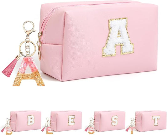 Birthday Gifts for Women Her,Travel Cute Makeup Bag,Large Capacity Cosmetic Bags for Women Makeup Pouch PU Leather Waterproof Cosmetic Bag (A, Pink)