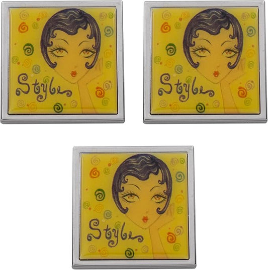 Stephanie Imports Set of 3 Double Sided Magnifying Compact Slim Mirrors with Printed Insert (Anime Style, Square)