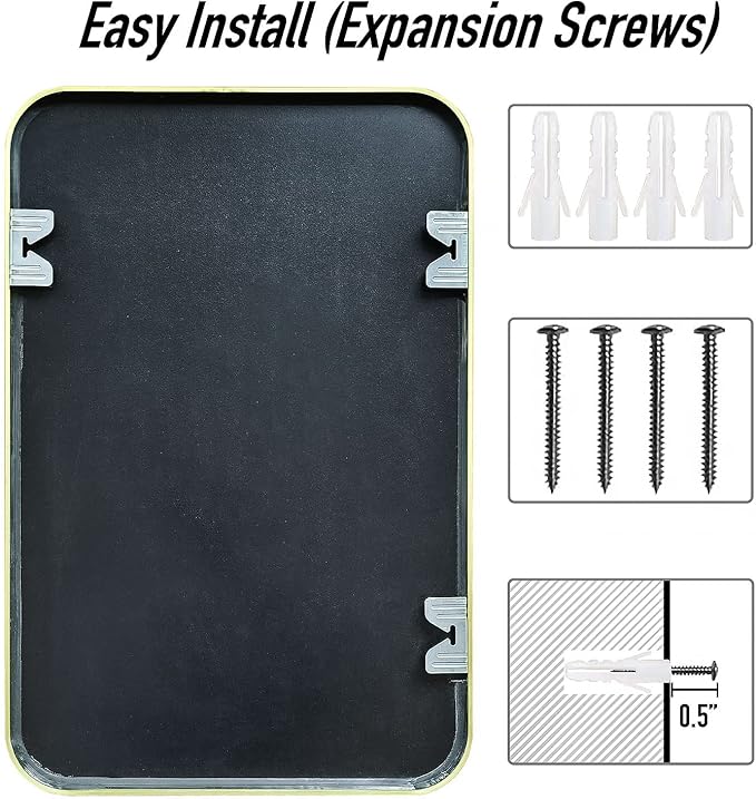 16x24 Rectangle Mirror Full Length Wall Mounted Hanging or Against Wall Metal Frame Dressing Make-up Mirrors for Entryway Bedroom Bathroom Living Room 16 24 inch Black