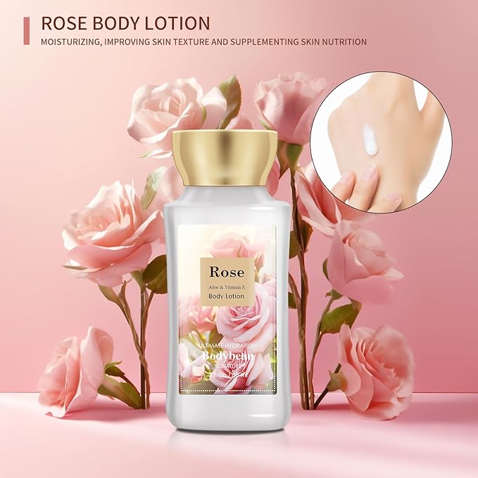 Bath and Body Gift Set for Women & Girls, Rose 2PCS Set for - Body Lotion, Body Mist, Personal Portable Body Care Travel Set for Birthday Mother's Day Gifts for Her and Him