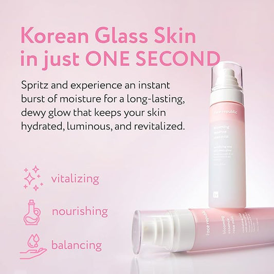 Face Republic Blooming Essence Rose Mist 100ml 3.38 fl oz | Instant Glass Skin | All In One Mist | Revitalizing, Nourishing, Deep Hydration, Dewy Glow | Damask Rose, Bakuchiol | Vegan Korean Skin Care