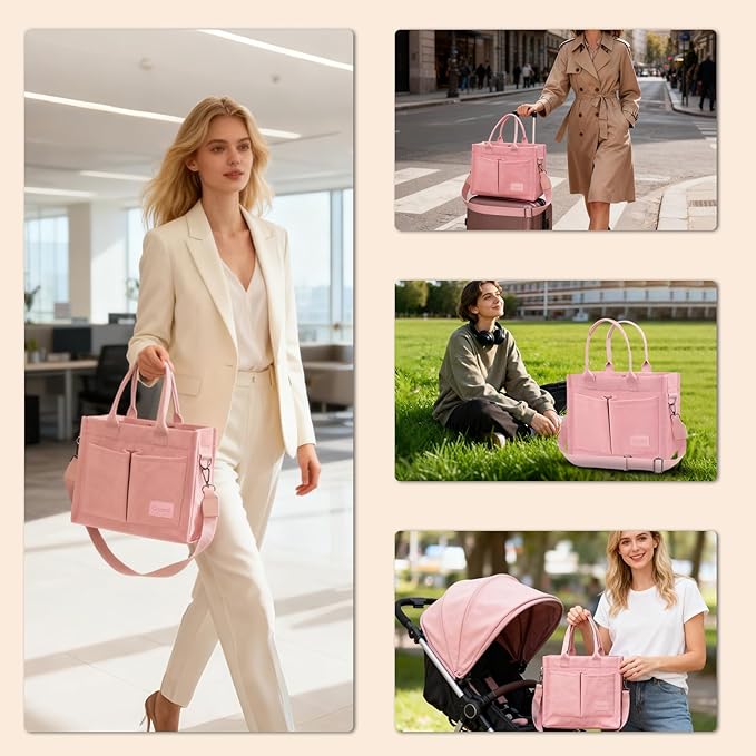 Canvas Tote Bag for Women With Pockets, Laptop Work Crossbody Purses Everything Shoulder Tote Bag Everyday Satchel Handbags