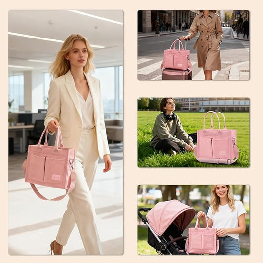 Canvas Tote Bag for Women With Pockets, Laptop Work Crossbody Purses Everything Shoulder Tote Bag Everyday Satchel Handbags