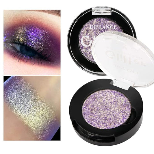 Afflano Purple-Gold Duo Chrome Multichrome Eyeshadow, Holographic Glitter, Color Change Sparkle Chameleon Luminizer Highlighter