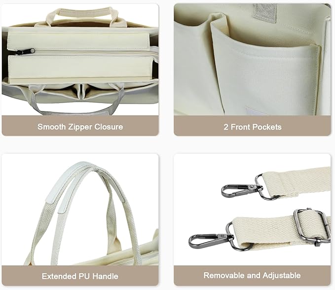 Canvas Tote Bag for Women With Pockets, Laptop Work Crossbody Purses Everything Shoulder Tote Bag Everyday Satchel Handbags