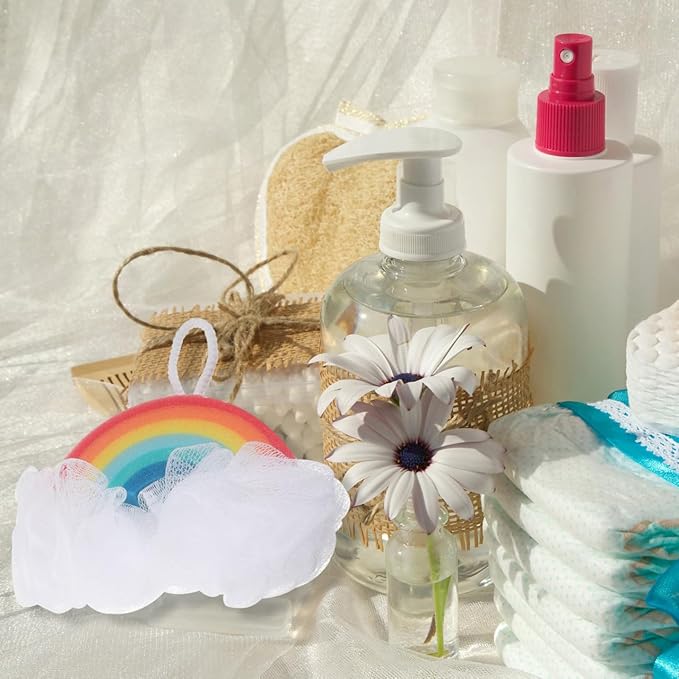 Beaupretty 2pcs Rainbow Shower Sponge Exfoliating Bath Scrubber for Boy Girl Bright Design for Fun Bath Soft Body Scrubber for Gentle Exfoliation