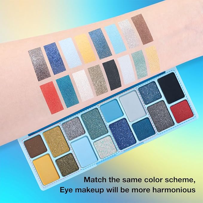 16 Colors Eyeshadow Palette,Matte&Glitter&Shimmer Eyeshadow Makeup,Naturing-Looking,High Pigment Waterproof Eye Shadow Palette Makeup, 100% Cruelty-free (02#Blue Series)