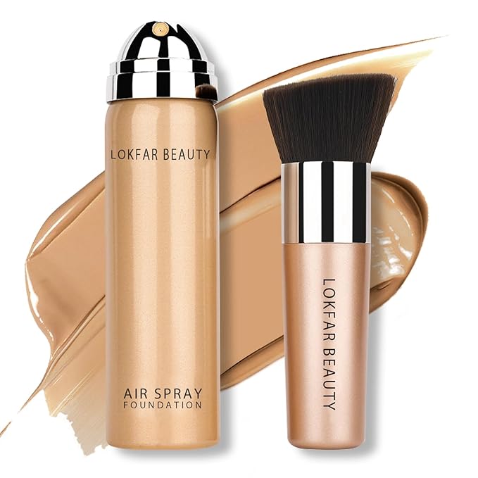 AirBrush Foundation Spray, Silky Mist Spray Makeup Kit with Brush, Full Coverage Foundation for Smooth Radiant Finish, Formula Breathable Lightweight Hydrating | #05 Sand
