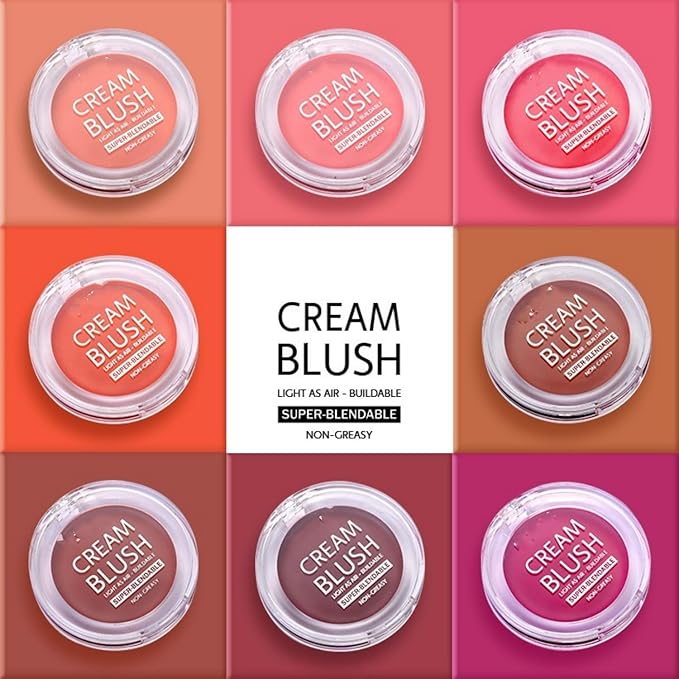MAEPEOR Cream Face Blush 8 Color Lightweight Smooth Natural Look Matte Face Blush Long-Lasting Buildable Blusher for Cheeks (105 Dusk)