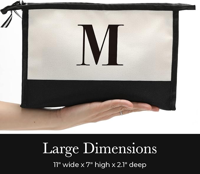 Monogrammed for Women Initial bridesmaid gifts, Personalized monogram Monogram Cosmetic Bag,Travel Makeup Bag Suitable for Wedding weekend Beach Gift for Women Teachers Friends.Pure letters M