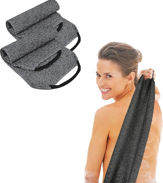 Scrubber Back for Shower Extended Length Scrubber Towel Exfoliating Washcloth Body Scrub Sponge Shower Loofah with Handle for Women Men Deep Clean Body Skin Massages(2pcs-Gray)