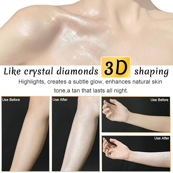 Body Glow Shimmer Oil 100ml, Moisturizing Long Lasting Face Brightener, Waterproof Liquid Illuminator, Highlighter for Summer Tanning (#01 Silver)