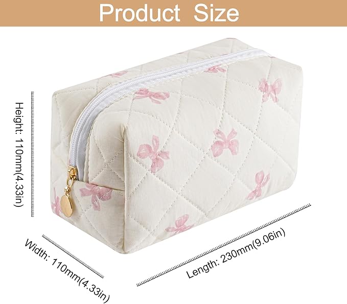 Makeup Bag Travel Cosmetic Bag for Women Girls, Zipper Make Up Pouch, Floral Flowers Toiletry Organizer Makeup, Portable Storage Cosmetic Travel Cloth Bag (Pink Bow Tie+Blue Bow Tie)