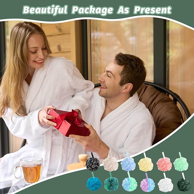 Amazerbst 4 Pack Bath Sponges Mesh Balls Shower Loofahs Wash Back Body Cleaning Scrubber Exfoliator Loofah Sponge Bathing Accessories Women Men