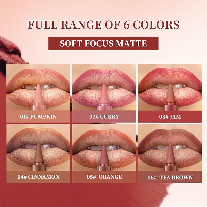 6 Pcs Gradient Lip Liner and Lipstick Combo Set - 2-in-1 Ombre Lipstick & Brown Lip Liner Duo - Waterproof, Long-Lasting, Matte Finish - Smudge-Proof, Full Coverage Lip Kit for Fuller & Plumper Lips