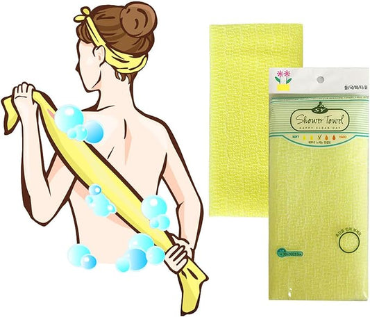 Premium Exfoliating Washcloth Towel(Yellow) Korean Loofah Bath Sponge Long Back Scrubber African Bath Sponge African Long Net for Shower/It Becomes Softer as You use.by NOPIGO