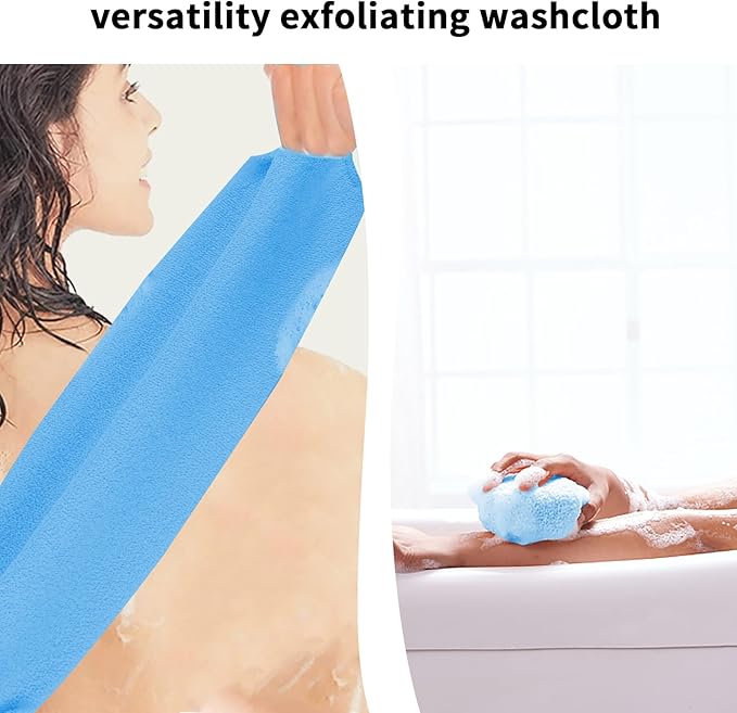 2 Pack Exfoliating Back Scrubber with Handles,Nylon Back Exfoliator Extended Length Back Washers Stretchable for Body Cleans Skin Massages for Women Men(Blue)